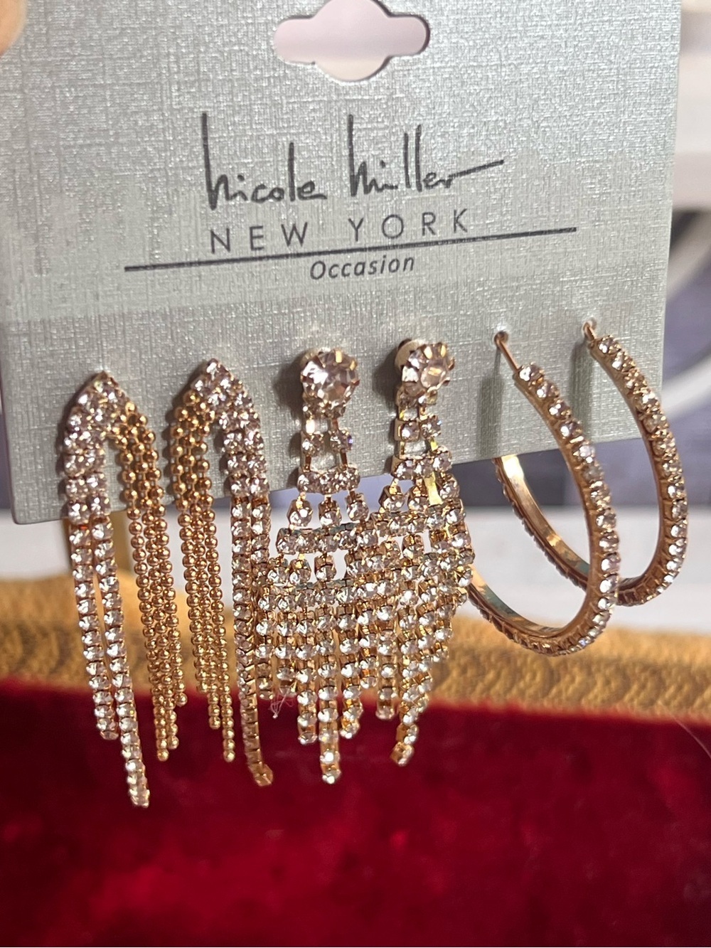 Nicole Miller Gold-tone Crystal Earring Set of 3